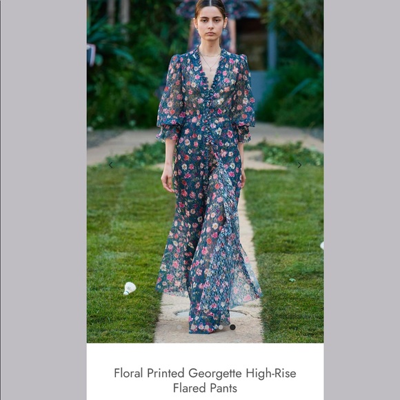 Luisa Beccaria Floral Printed Georgette High-Rise Flared Pants - Picture 2 of 10